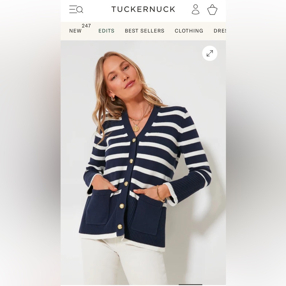 Tuckernuck - Navy & White Striped Kerry Long Cotton Cardigan S - Picture 2 of 9
